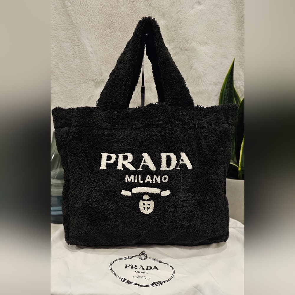 Prada Milano Black Terry Cloth Tote Bag